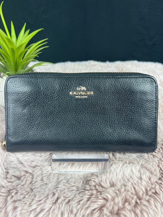 Coach Handbags - COACH Black Polished Pebble Leather Accordion Zip Around Wallet - EUC
